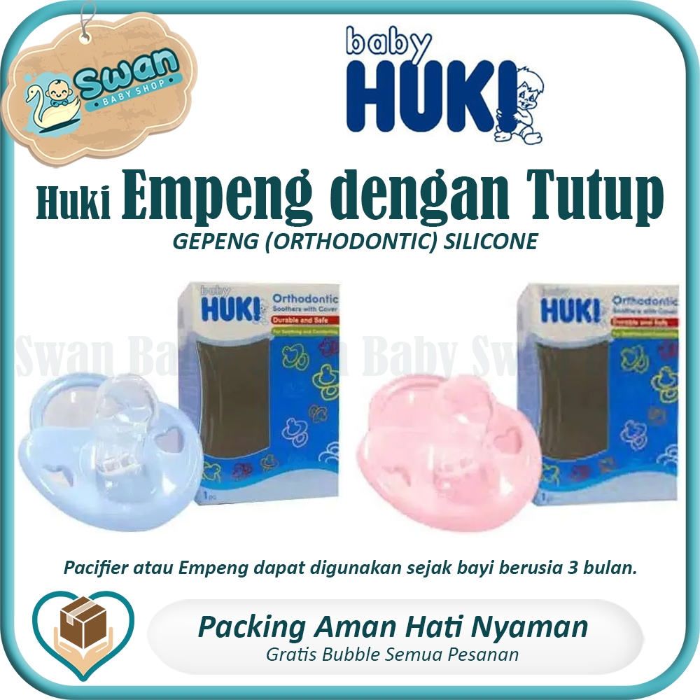 Huki Orthodontic Soother with cover / Huki Empeng Silicone Satuan - Swan baby Swan Bayi / Empeng Huk