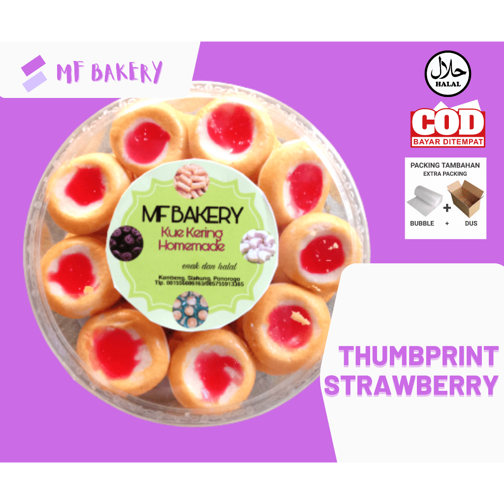 

Kue Kering Thumb Print Enak Selai Strawberry Toples 500 gram