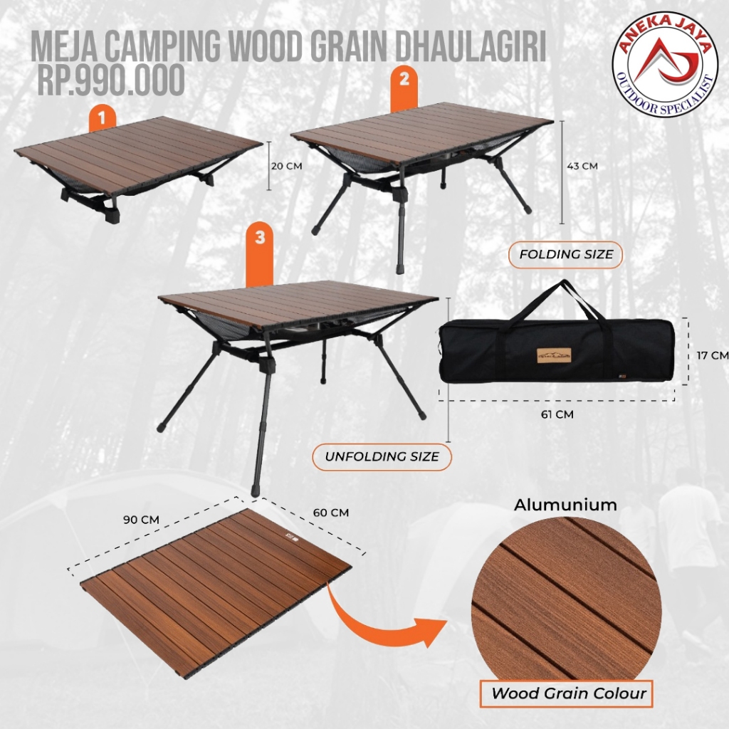 MEJA CAMPING WOOD GRAIN DHAULAGIRI MEJA LIPAT