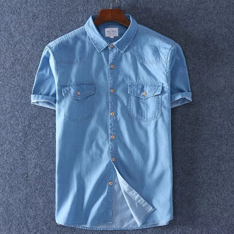 Penawaran Spesial trxXx4X8 MRVERSUSKemeja jeans pria AFTER MLXLXXLBahan jeans wash originalLengan pe