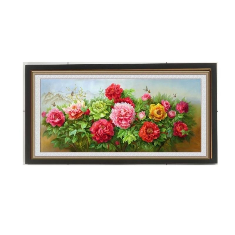 Hiasan dinding cetak gambar lukisan bunga peony plus bingkai UK 100X50cm