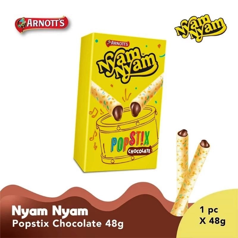 

Arnotts nyam nyam POP STIX WAFER ROLL warna warni krim coklat 48 gram