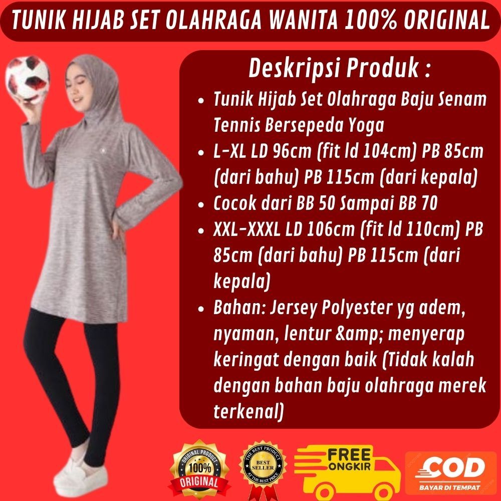 Tunik Hijab Set Olahraga Baju Senam Tennis Bersepeda Yoga
