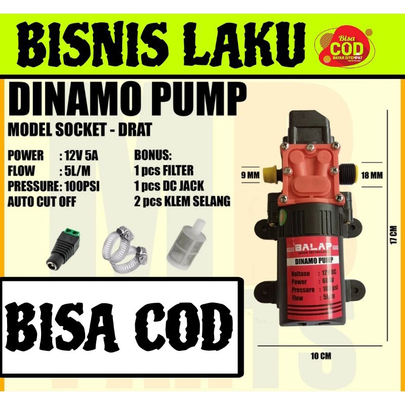 DINAMO PUMP DC 12 V / POMPA AIR CUCI AC MOTOR 100 PSI - SOCKET DRAT/ NAGASAKI SIN LEADER SAKAI