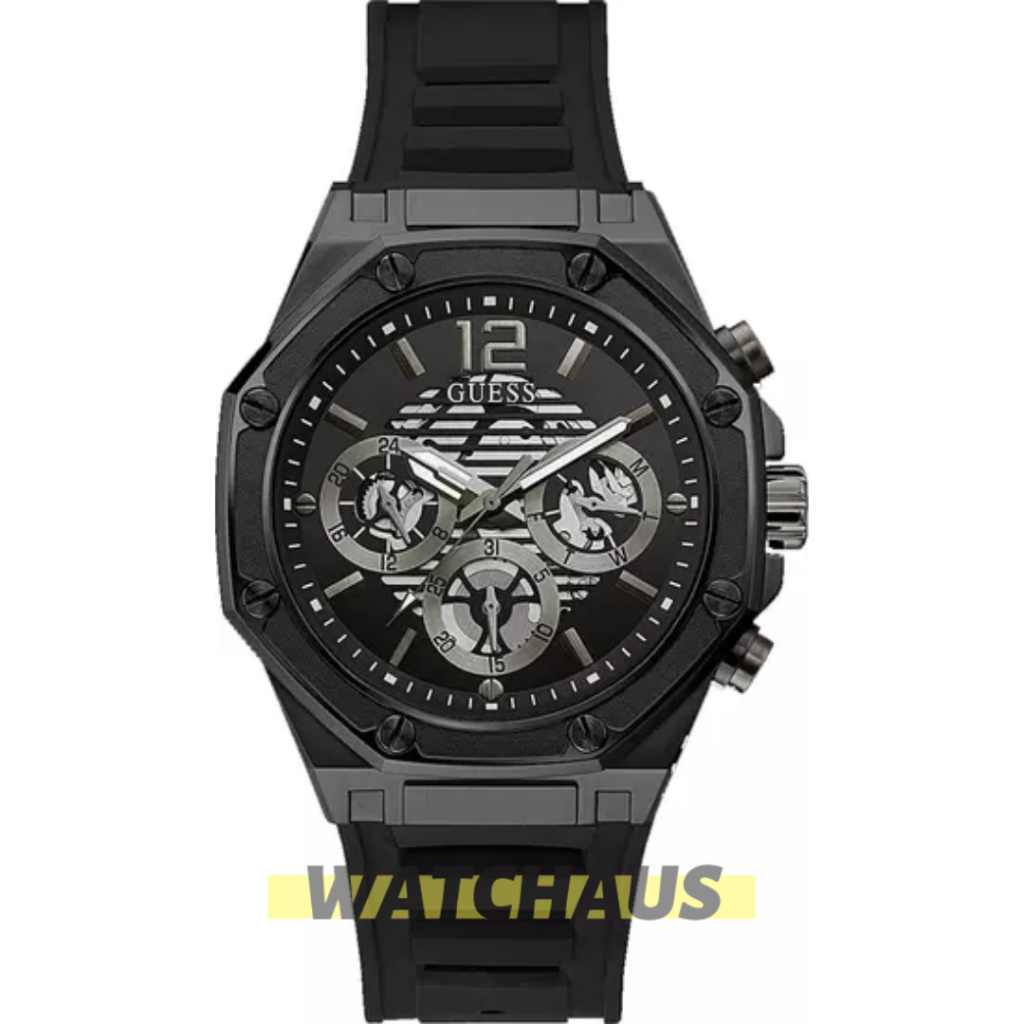 JAM TANGAN PRIA GUESS MOMENTUM GW0263G4 ANALOG CHRONOGRAPH FULL BLACK RUBBER STRAP
