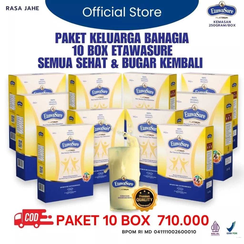 

Ready Susu Etawsure Paket Hemat 10 BOX 2.5kg Susu Untuk Asam Urat dan Nyeri Sendi Kemasan 250gram resmi BPOM Susu