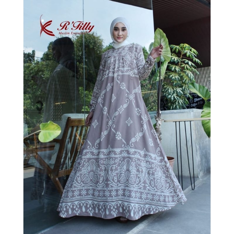 NEW SORAYA CRINKLE MOTIF Dress Ori By R Filly gamis bahan Crinkle Premium