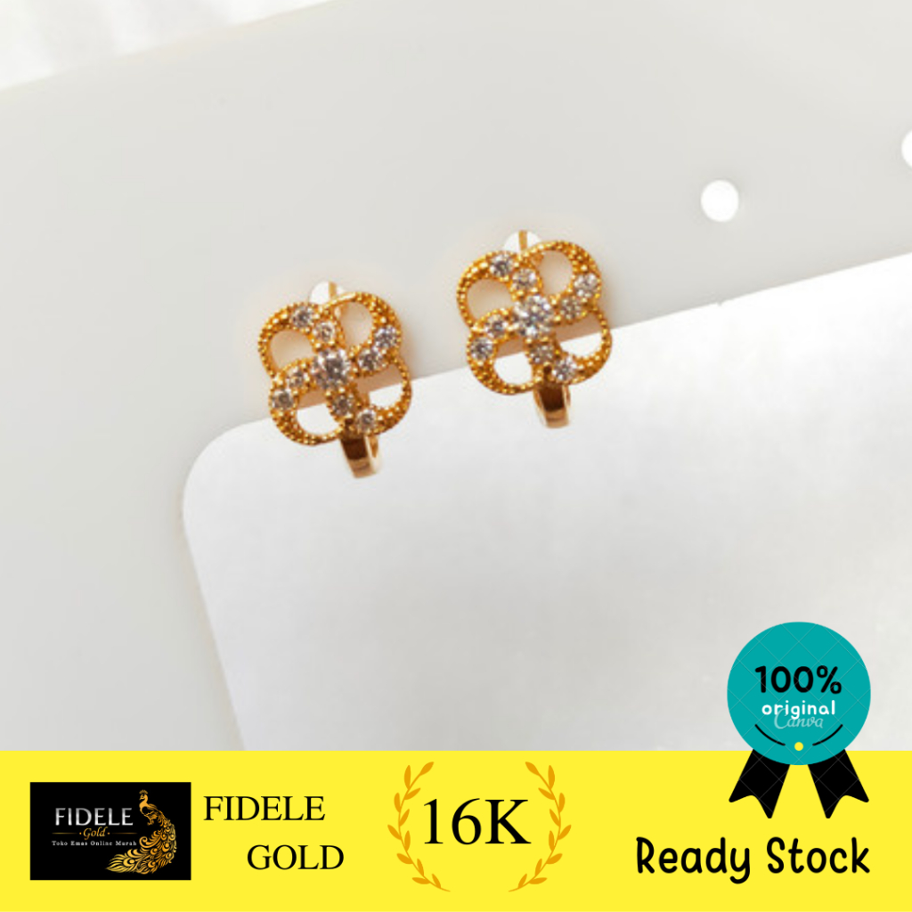 Anting klep variasi bunga fashion emas asli kadar tua 700