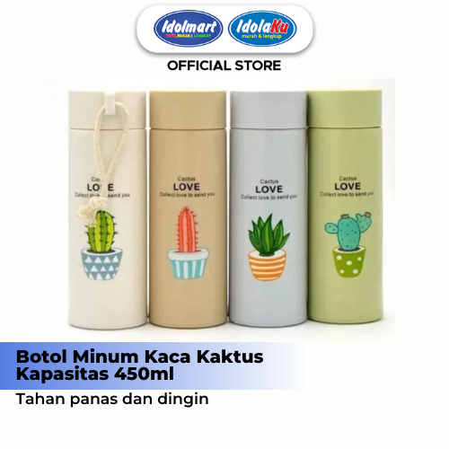 IDOLMART Botol Minum Kaca Kaktus 450ml Idolmart Surabaya