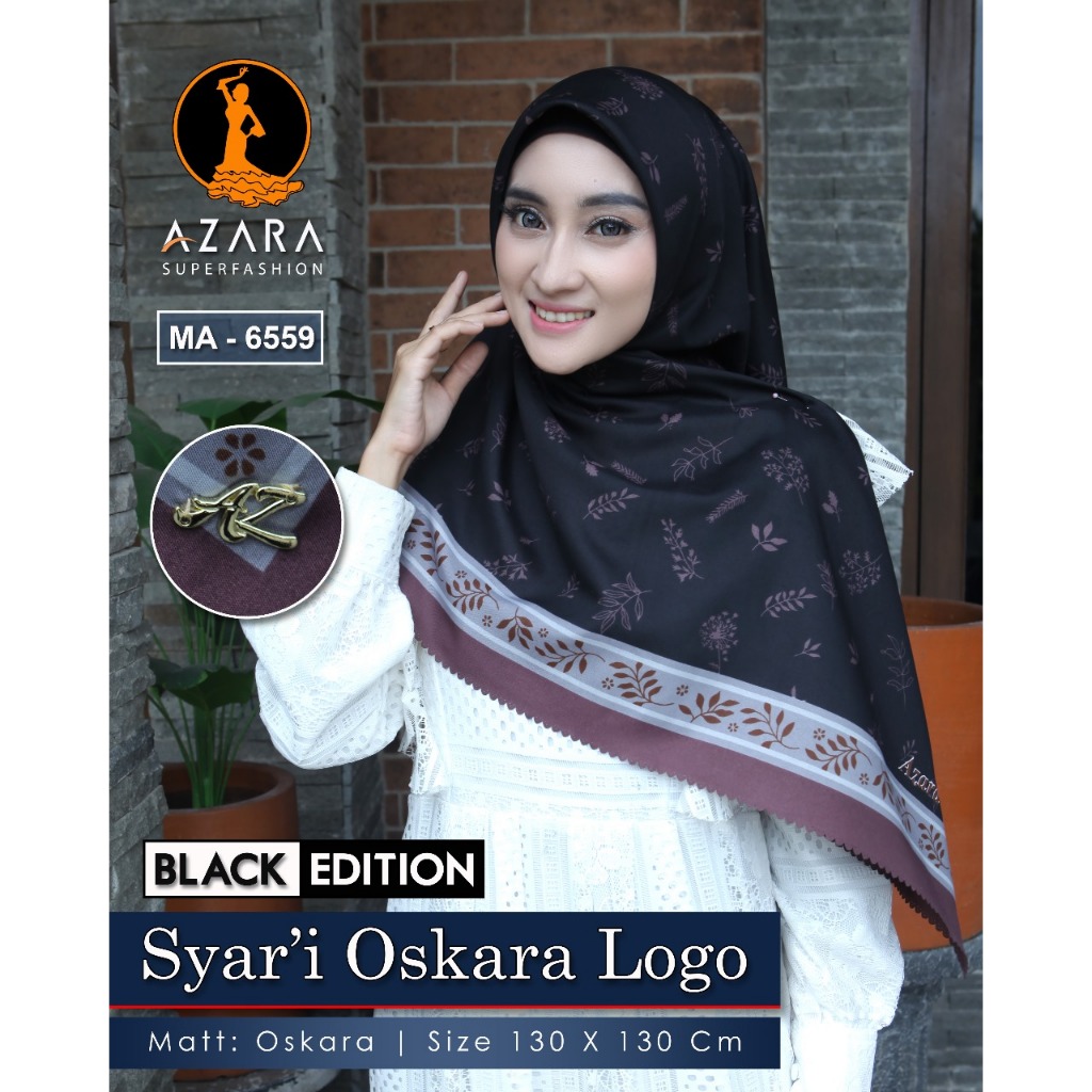 (KHUSUS HITAM) HIJAB SEGI EMPAT OSKARA SYAR'I VOAL MOTIF JUMBO 130X130cm ORI AZARA