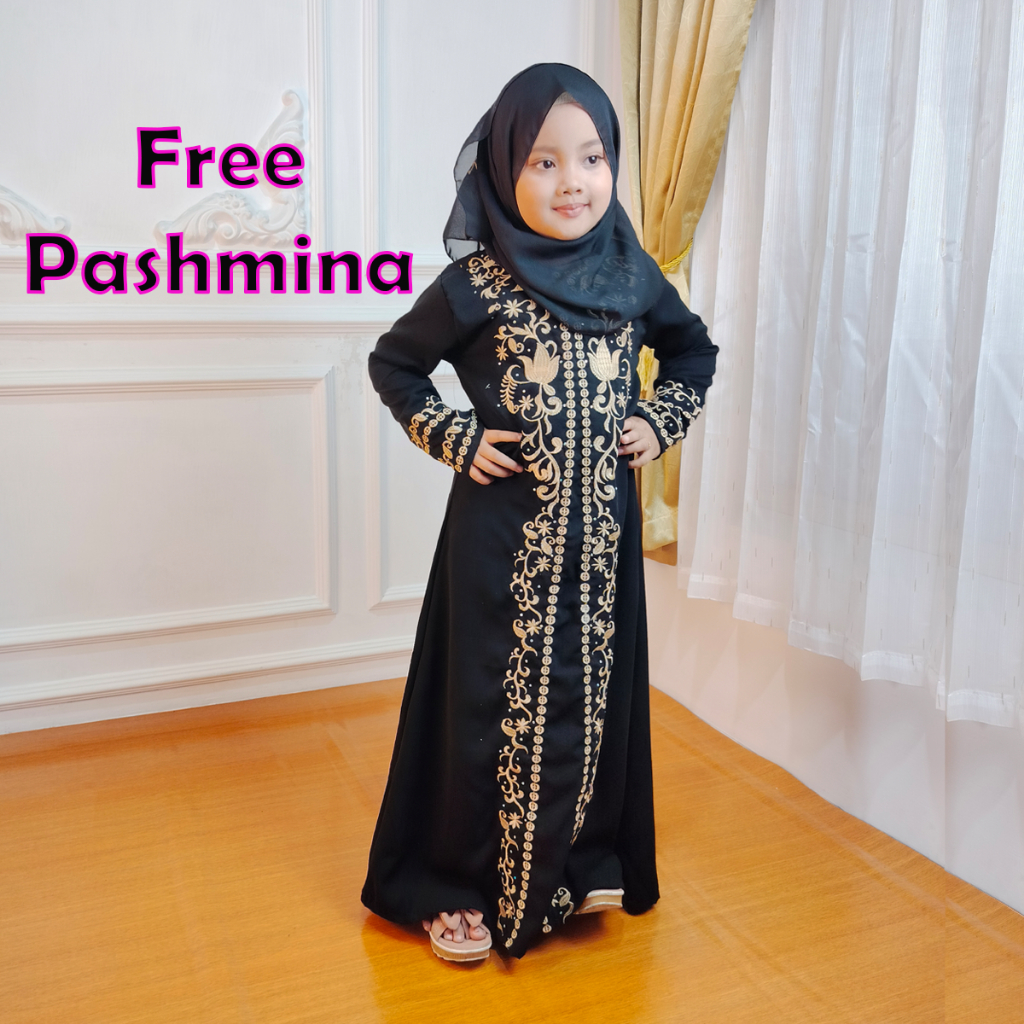 Gamis Anak Abaya Hitam Anak Perempuan 12 tahun Baju Dress Anak by Farisa olshop