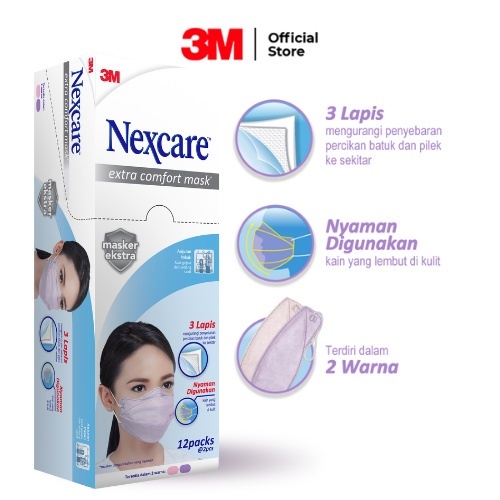 3M™ Nexcare™ Extra Comfort Mask, 3 Lapis &amp; nyaman dipakai, 1 BOX Untuk pemakaian sehari-hari