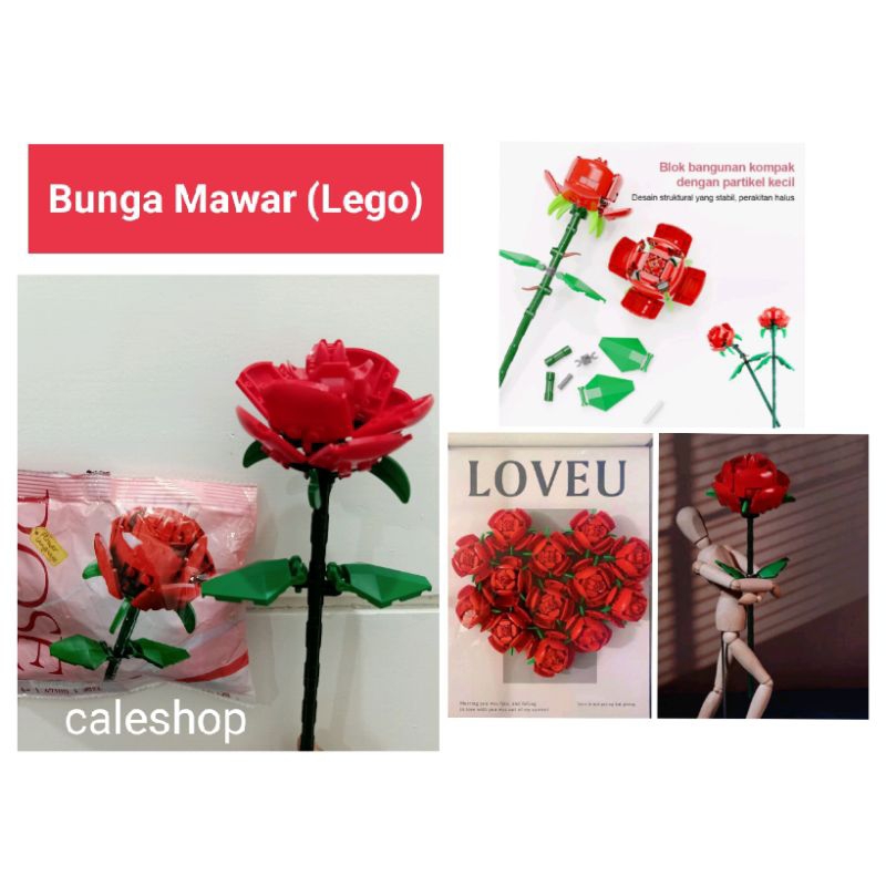 Bricks Blok Bunga Mawar Merah  Kado Valentine