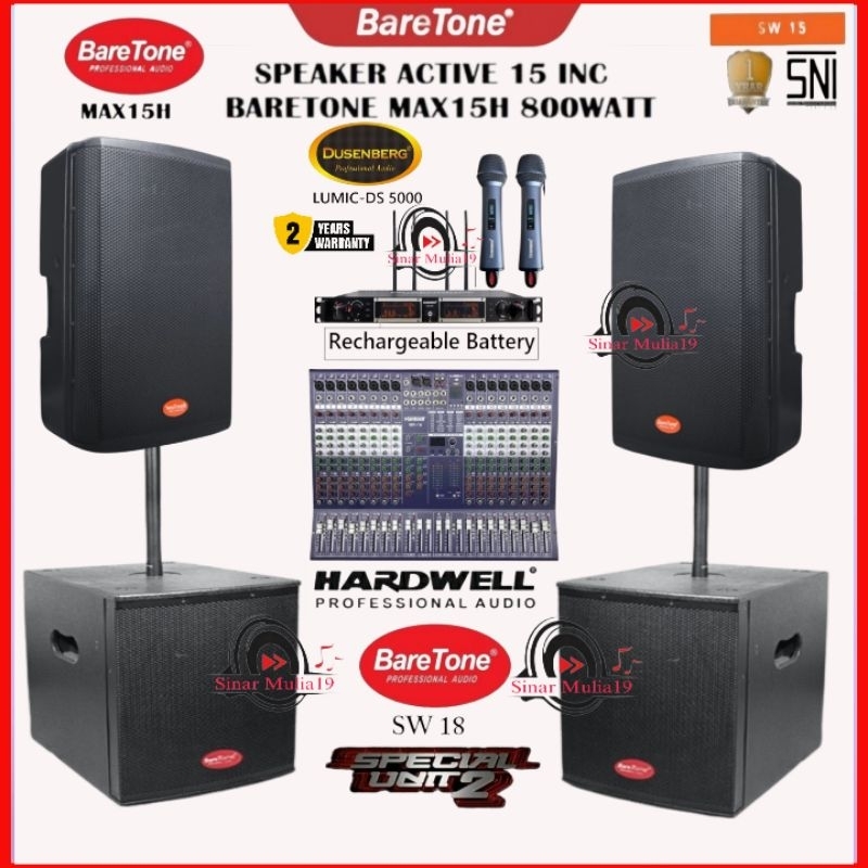Paket Sound System Outdoor 2 Unit Subwoofer Aktif 18 Inch BareTone SW18 Speaker Aktif bareTone MAX15