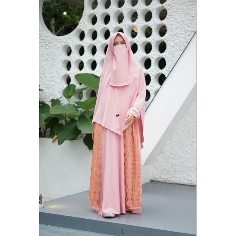 Gamis Set Brukat Salur Coral Salem Busui By Mumtaz Hijab  | Gerai Habani