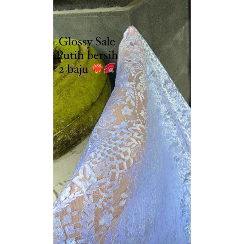 kain kebaya Bali brokat metalik glossy special putih 2baju