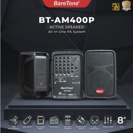 Gratis Ongkir Baretone BT AM400P AM 400P AM 400 P Paket Speaker Aktif 8Inch