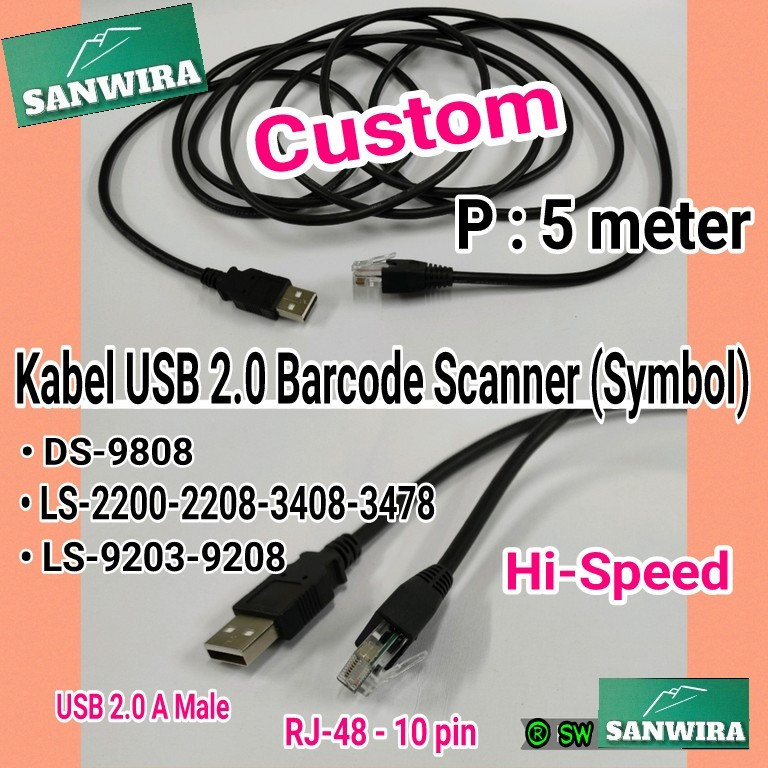 Kabel USB 2.0 Barcode Scanner Symbol 5 MTR / Kabel Scanner Barcode / USB Cable Barcode Scanner SYMBO