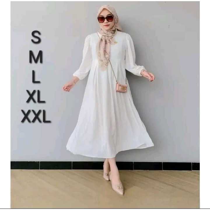 ELITA MIDI DRESS BAJU REMAJA PUTIH POLOS TERBARU SIZE  M L XL /GAMIS CRINCLE AIRFLOW PREMIUM/FASHION