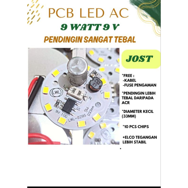 PCB LED AC (GEN)9WATT 9V (KECIL) 33MM
