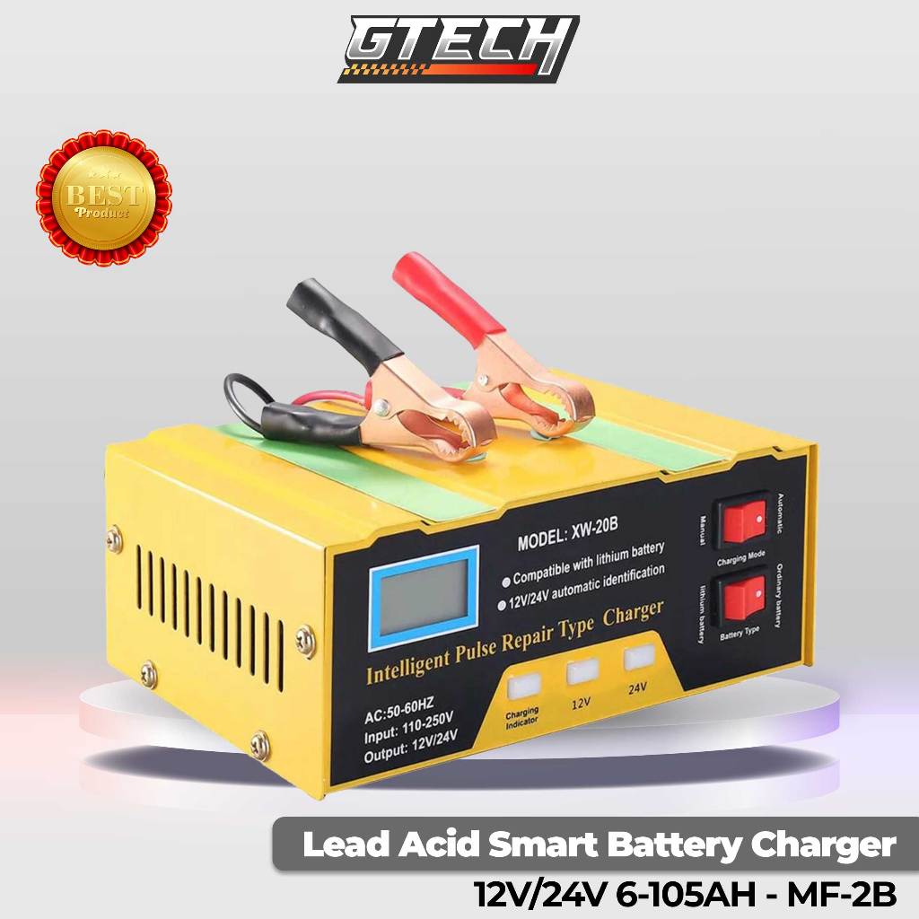 Charger Aki Mobil Lead Acid Smart Battery Charger 12V/24V 6-105AH - MF-2B - Yellow--Gtech