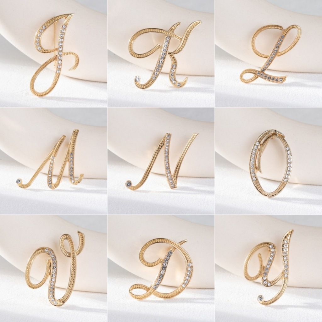 Bros Huruf | Bros Abjad | Bros Alfabet | Bros Inisial Gold Emas Mewah Hijab