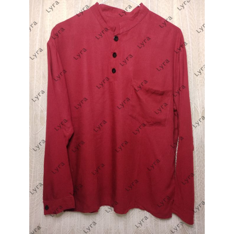 [Baju Preloved] Kemeja Kaos Polos Merah Wanita Lengan Panjang Murah (Kuliah/Kantoran/Minimalis)