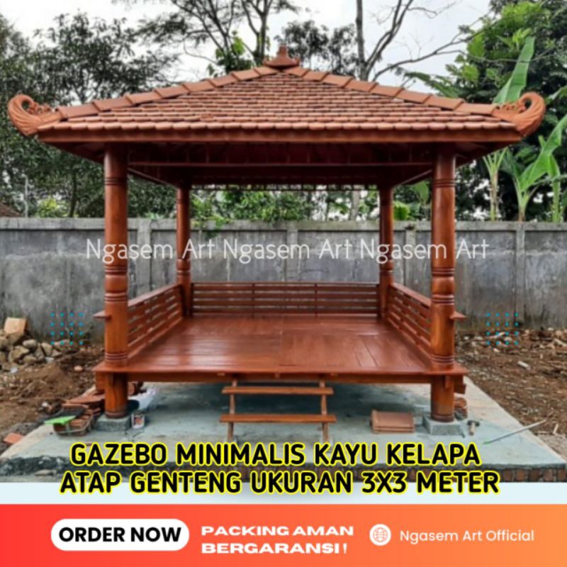 SAUNG GASEBO TAMAN 3X3 | JUAL GAZEBO KAYU KELAPA