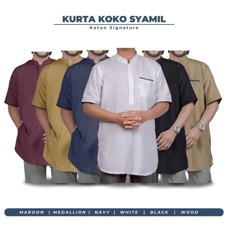 Baju Muslim Baju Koko Kurta Pria Dewasa Syamil Lengan Panjang Bahan Katun Siganture