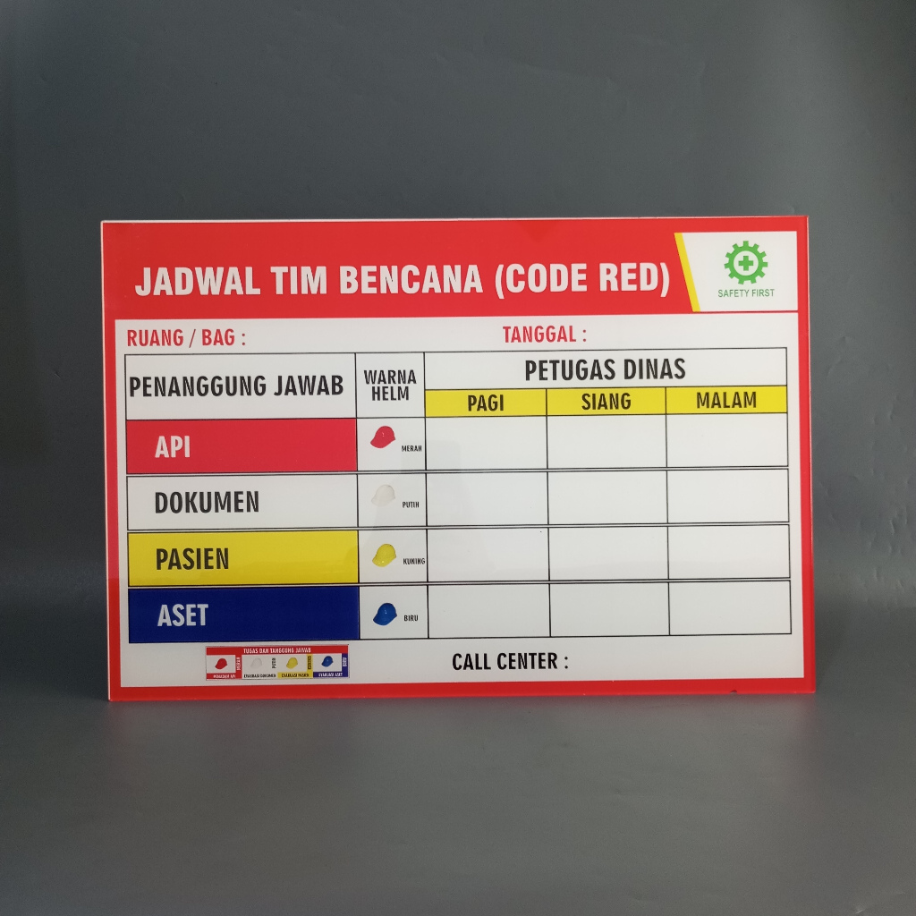 Papan Code Red 31,5 x 46,5 cm/ Akrilik Papan Code Red Super Eco/ Akrilik Daftar Petugas Code Red