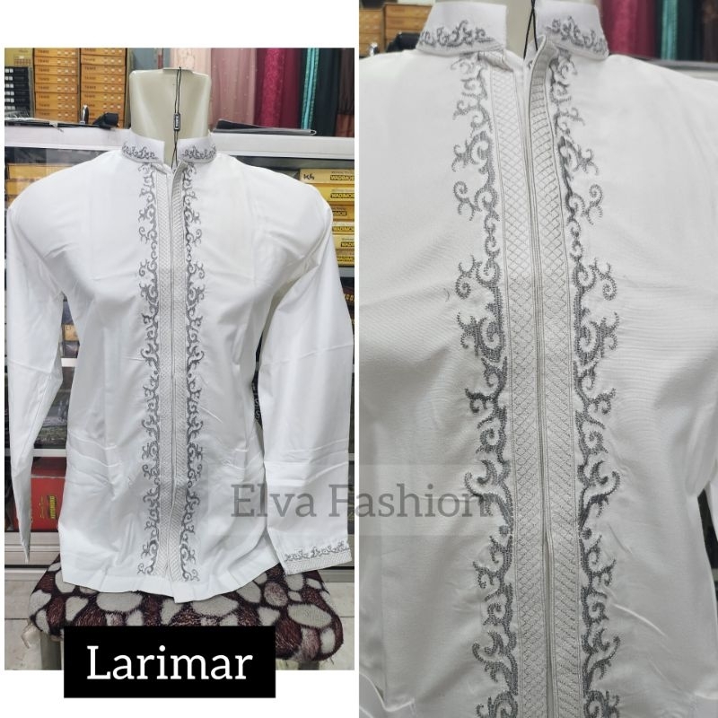 Baju KoKo Takwa Pria Tamer Lengan Panjang Putih Bordir Premium Larimar