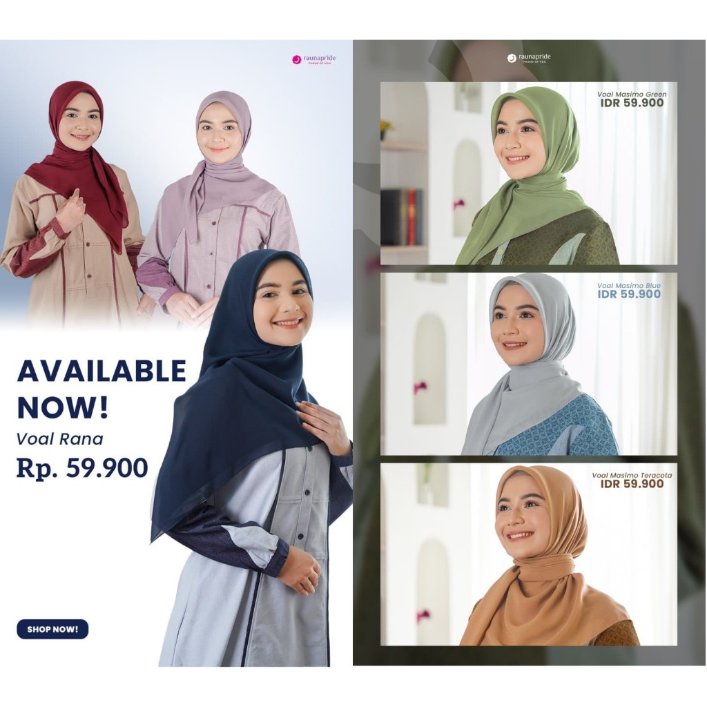 hijab voal segi empat rauna / hijab wanita / khimar / hijab voal / kerudung masimo / Kerudungl rana 