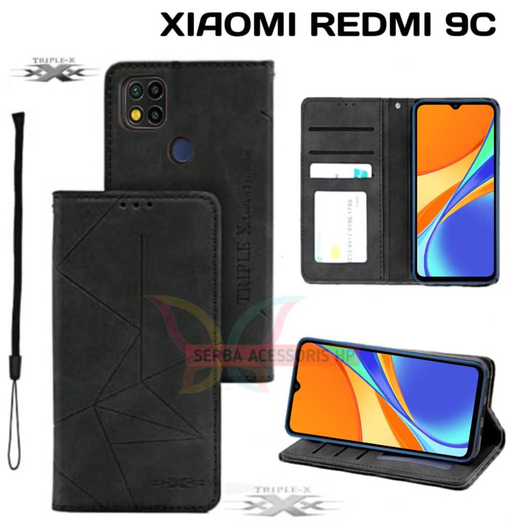 case Flip Dompet XIAOMI REDMI 9C Sarung Dompet Kulit Bahan Tebal