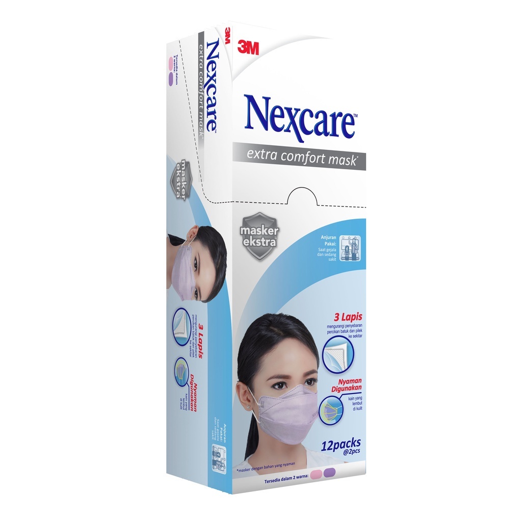 3M™ Nexcare™ Extra Comfort Mask, 3 Lapis &amp; nyaman dipakai, 1 BOX Untuk pemakaian sehari-hari