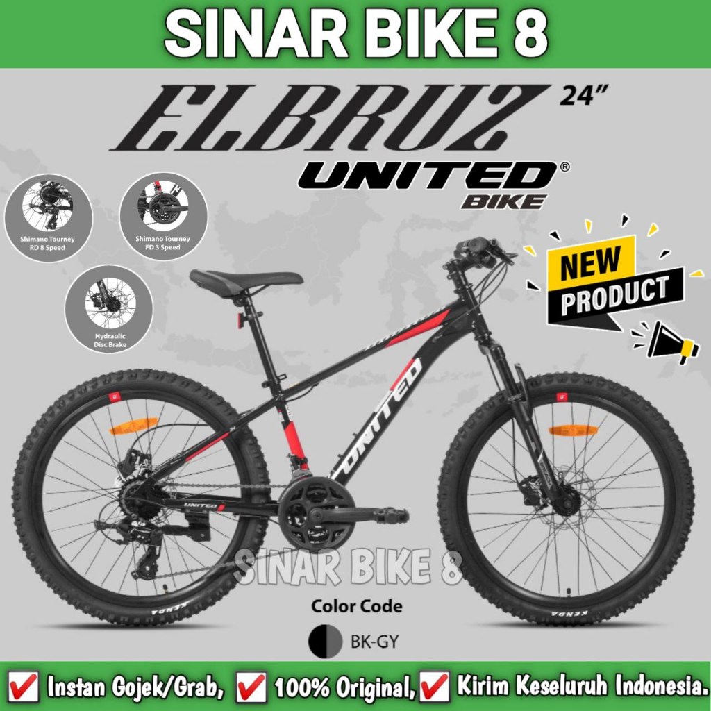 Sepeda Gunung Ukuran 24 Inch MTB UNITED ELBRUZ Rem Hidrolik 24 Speed