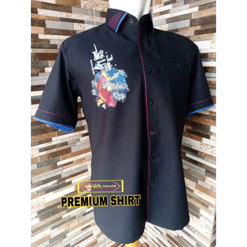KEMEJA HITAM INTERNASIONAL TAILOR PREMIUM SABLON IKAN KOI