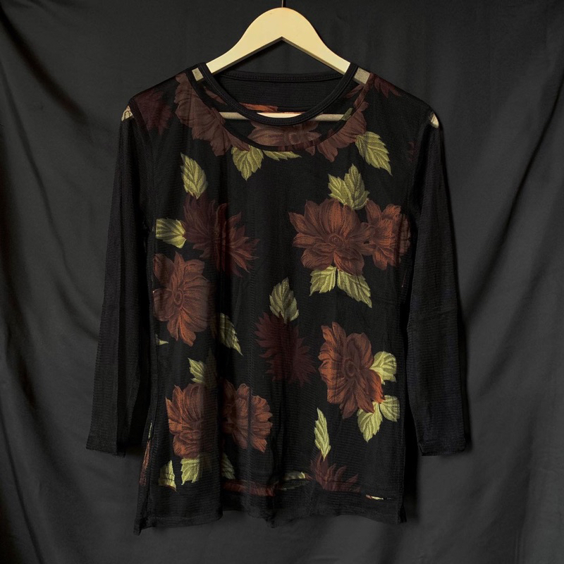 PRELOVED FLOWERS VINTAGE BLOUSE - BLOUSE SEMI TRANSPARAN - BLOUSE VINTAGE
