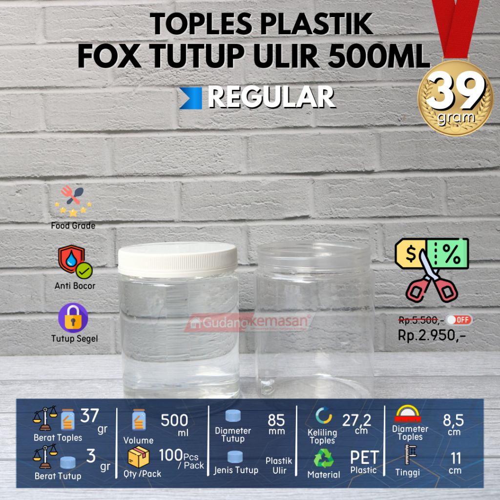 TOPLES PLASTIK FOX 500ML TUTUP ULIR WARNA WARNI - FLASH
