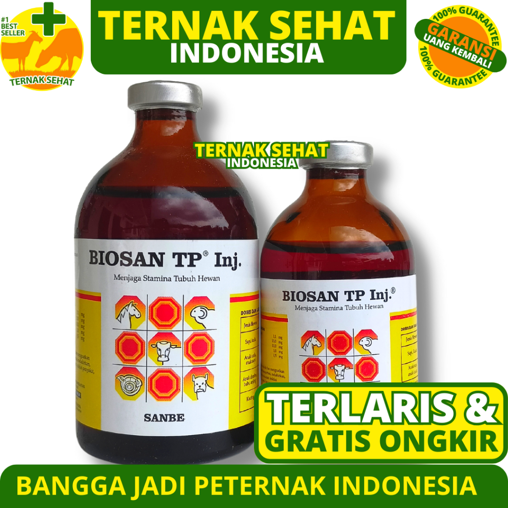 BIOSAN TP INJ 100ml BIOSAN TP INJ 50ml - Meningkatkan Stamina Daya Tahan Tubuh Hewan - Like Biopros 