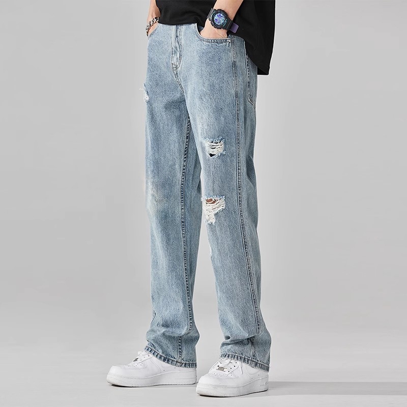 jeans pria sobek Celana panjang pria model baggy sobek bahan denim gaya kasual korean style Celana j