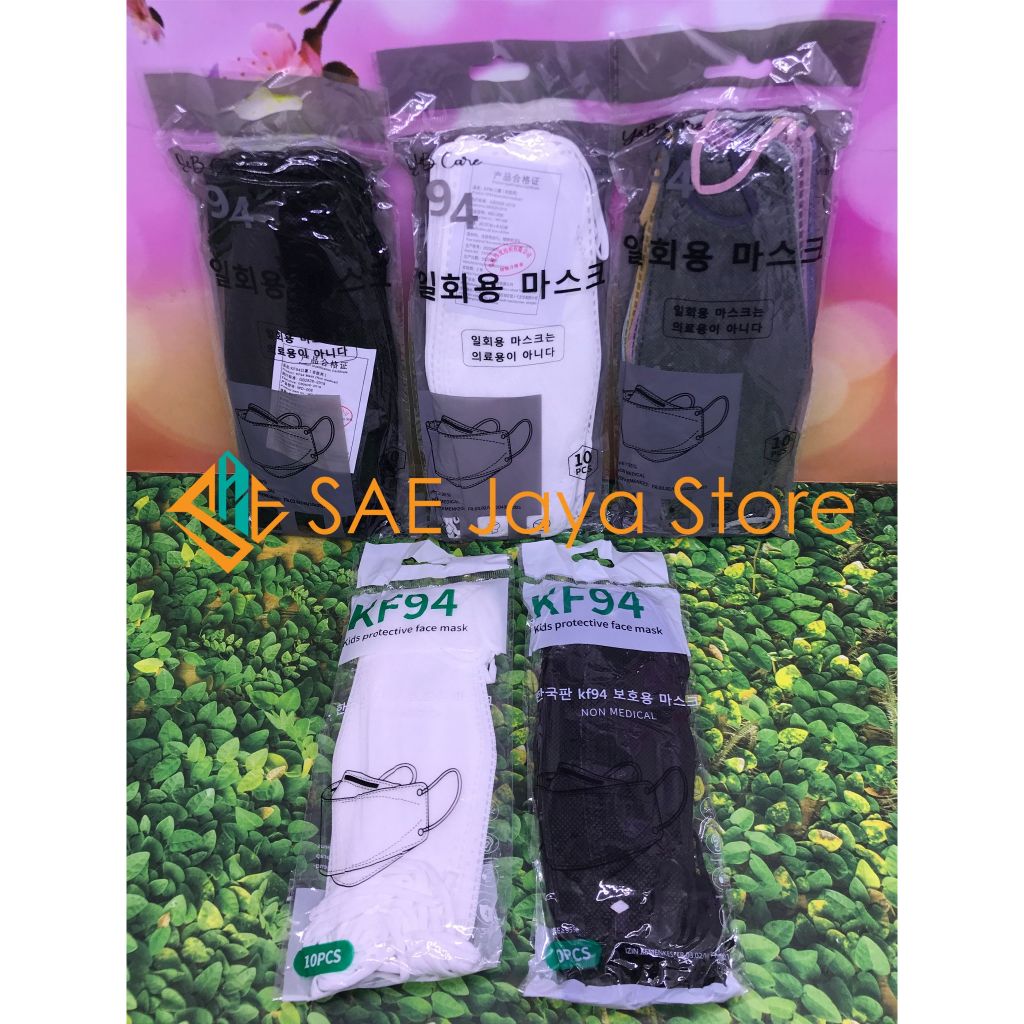 SAE - MASKER KF94 WARNA HITAM PUTIH WARNA WARNI 4PLY EARLOOP MURAH ISI 10 PCS MEREK Y&B CARE