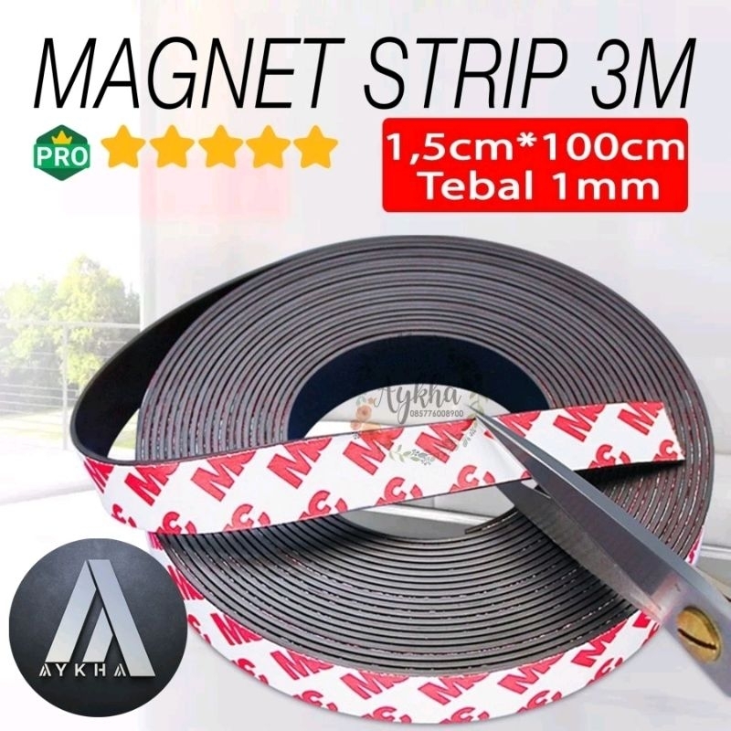 MAGNET Strip Karet Tempelan Hiasan Kulkas Body Mobil LEM 3M Dobel tip Size 100cm x 15mm x 1mm