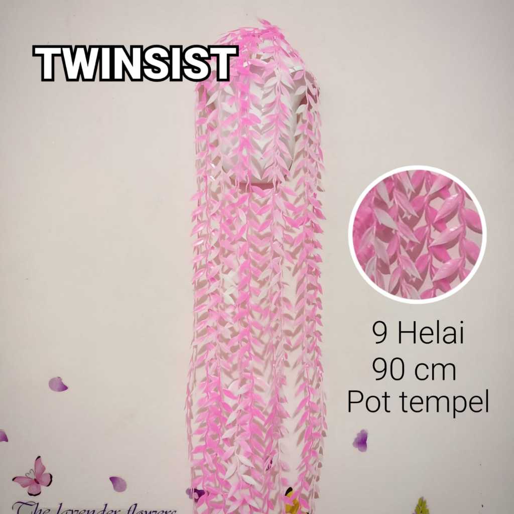 Tanaman Hias Daun Lee Kwan Yew Warna Plastik Palsu Artificial Juntai Dekorasi Dinding - Pot Tempel