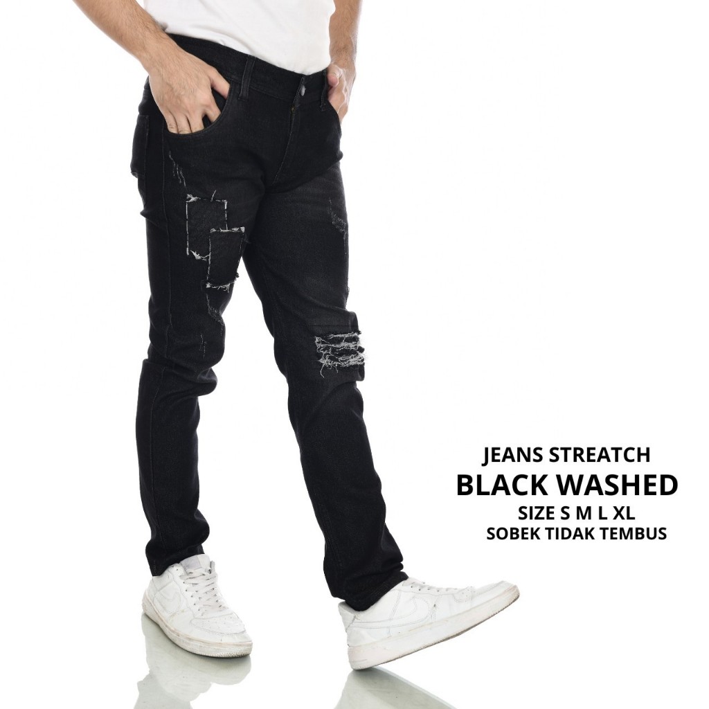 Celana Panjang Jeans Sobek Tidak Tembus Pria Slim fit Jeans Streacth RN SEVEN Premium  Original Size