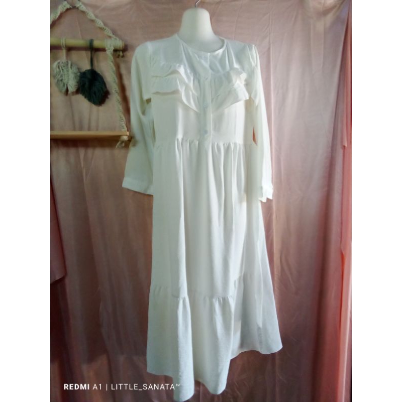 MIDI / Tunik putih Ruffle New tunik lebaran murah