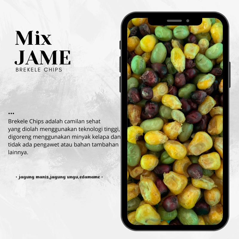 

Keripik Mix Jagung Manis, Edamame, Jagung Ungu