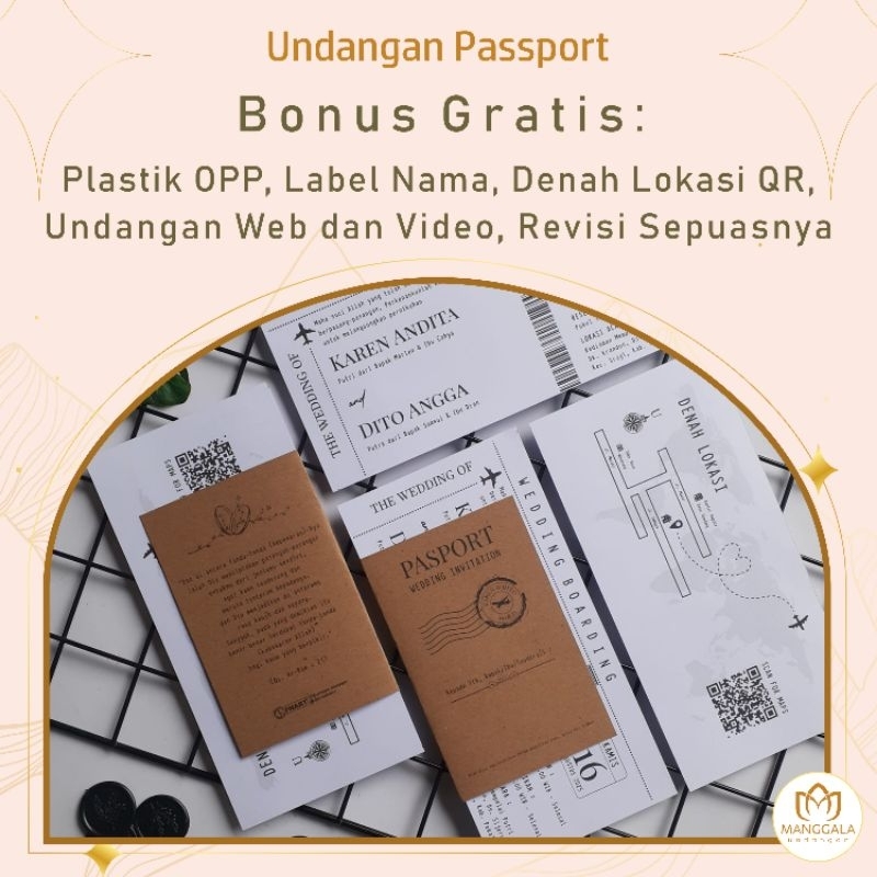 MU04 Cetak Undangan Pernikahan Model Passport Murah Kekinian Bonus Undangan Digital Web Video | Mang