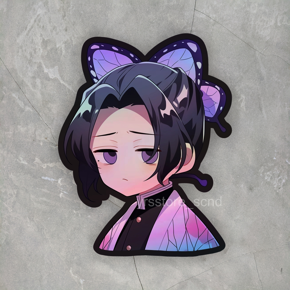 Sticker Hologram Kimetsu No Yaiba Shinobu Kocho Ukuran +- 7 cm sticker case hp dan laptop