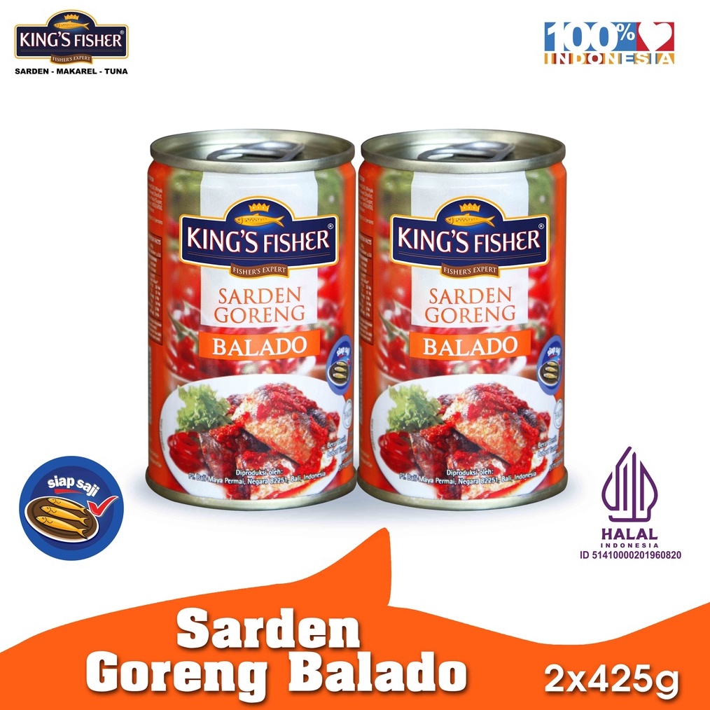 

1212 BIG SALE FASION Kings Fisher PAKET 2 pcs Sarden Goreng Rasa Balado Makanan Kaleng 425 gr