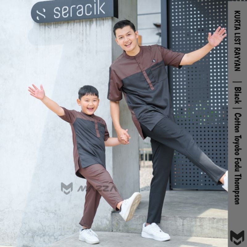 Baju Kemeja Kemko Kemeja Koko Couple Ayah anak Mazza Lengan Pendek Toyobo Fodu Thompson Black Buat a
